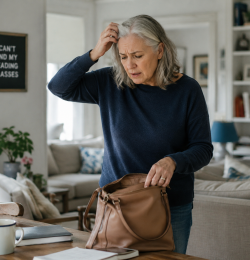 woman looking for glasses